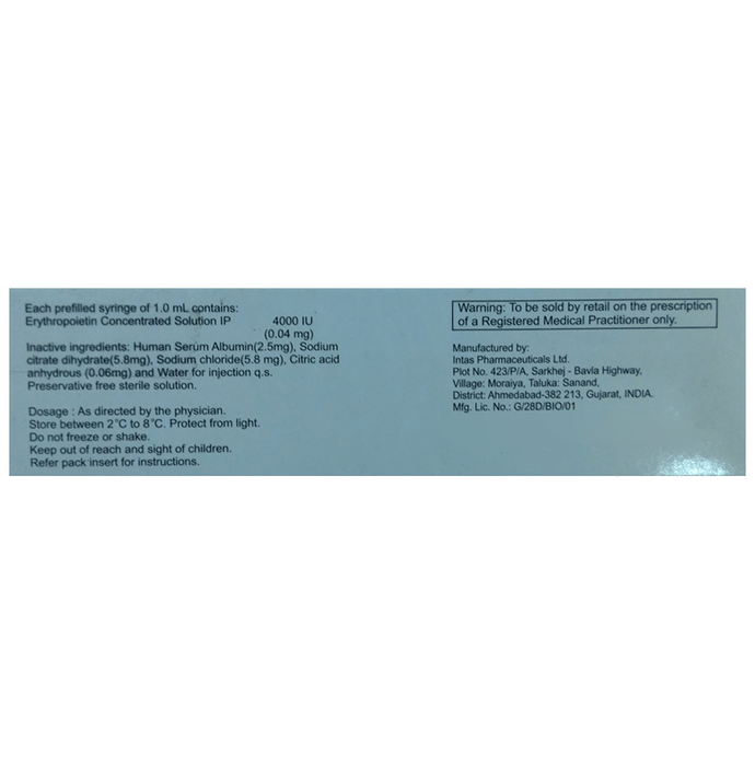 Transfer 4000 Injection    Recombinant Human Erythropoietin Alfa 4000IU/ml