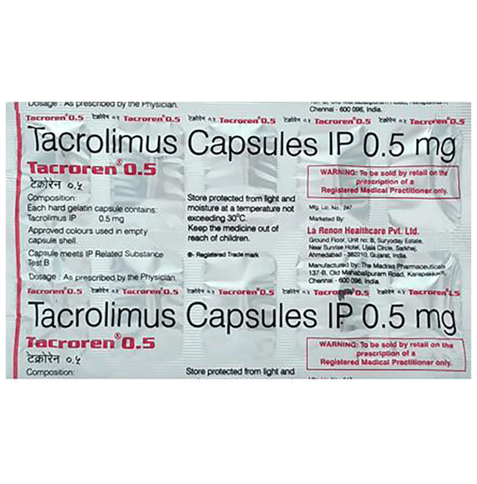 Tacroren 0.5 Capsule    Tacrolimus 0.5mg