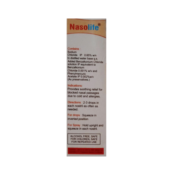 Nasolife Saline Nasal Spray/Drop    Sodium Chloride 0.65% w/v