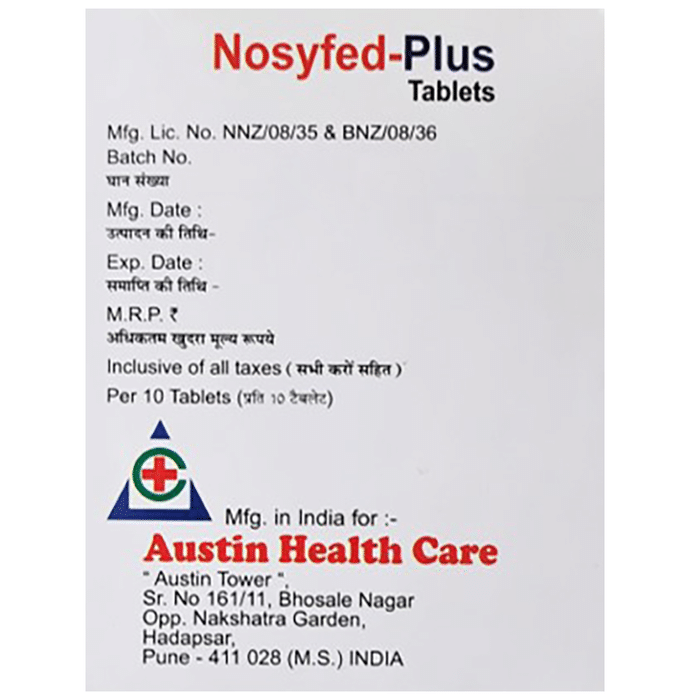Nosyfed-Plus Tablet    Ambroxol 15mg + Guaifenesin 50mg + Phenylephrine 5mg + Paracetamol 325mg + Ce