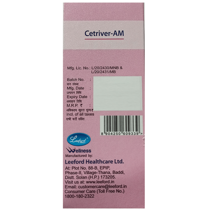 Cetriver AM Syrup    Levocetirizine 5mg + Ambroxol 30mg