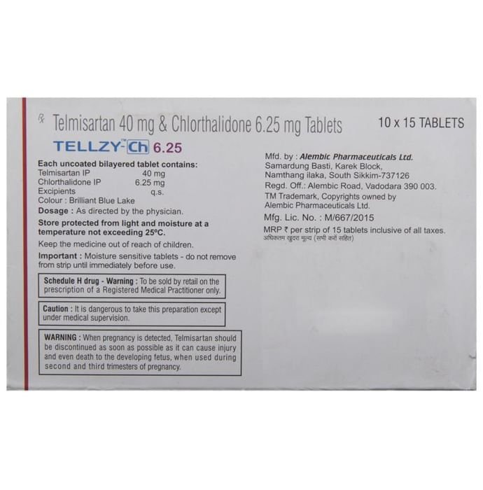Tellzy-CH 6.25 Tablet    Telmisartan 40mg + Chlorthalidone 6.25mg