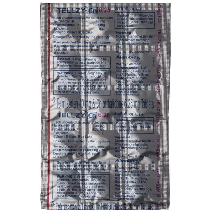 Tellzy-CH 6.25 Tablet    Telmisartan 40mg + Chlorthalidone 6.25mg