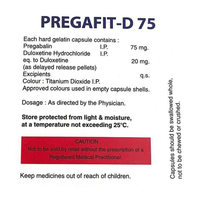 Pregafit-D 75 Capsule    Pregabalin 75mg + Duloxetine 20mg