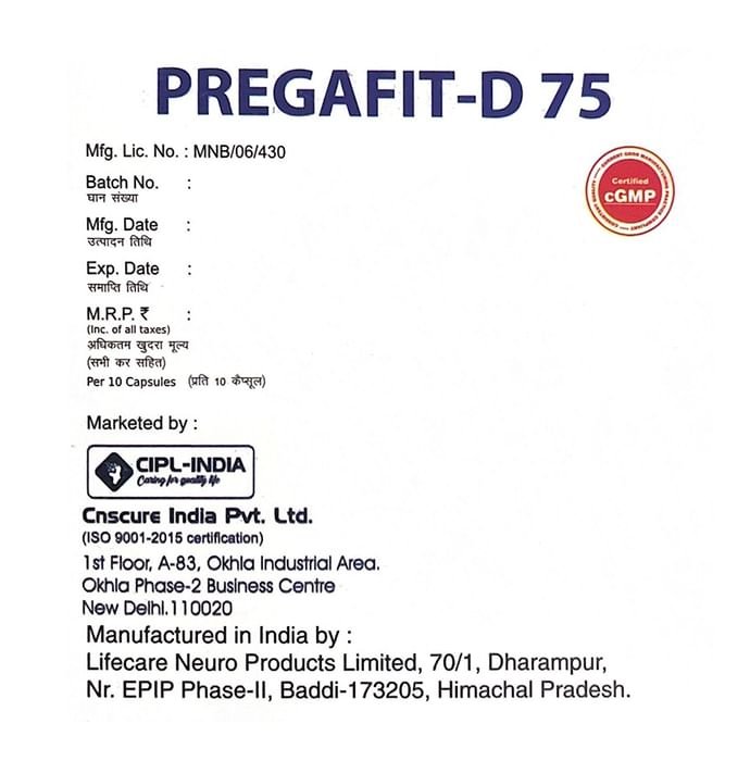 Pregafit-D 75 Capsule    Pregabalin 75mg + Duloxetine 20mg