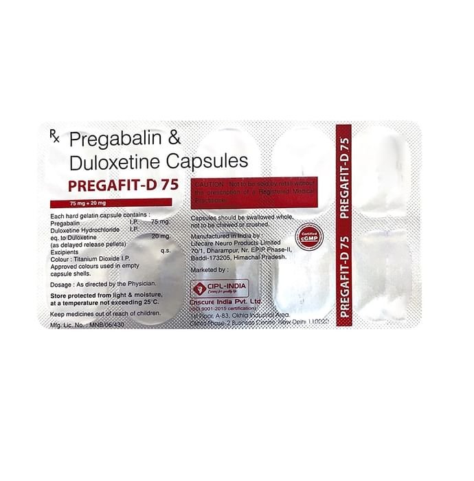 Pregafit-D 75 Capsule    Pregabalin 75mg + Duloxetine 20mg