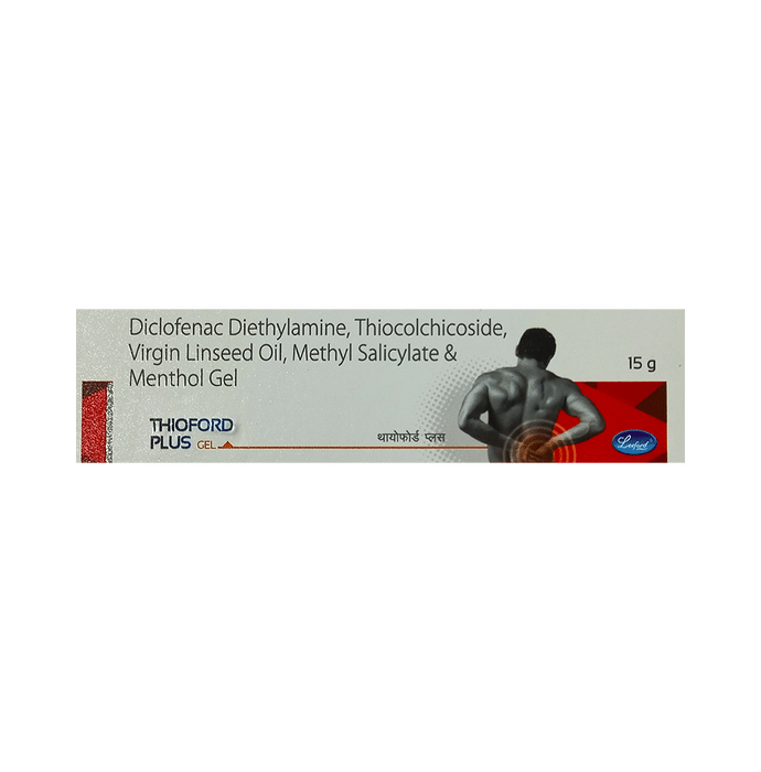 Thioford Plus Gel    Diclofenac 1% w/w + Linseed Oil 3% w/w + Menthol 5% w/w + Methyl Salicylate 10%