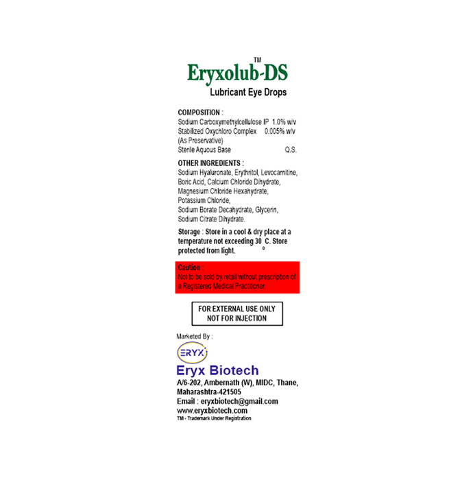 Eryxolub-DS Lubricant Eye Drop    Carboxymethylcellulose 1% w/v
