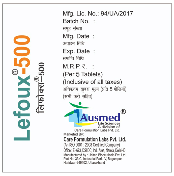 Lefoux 500 Tablet    Levofloxacin 500mg
