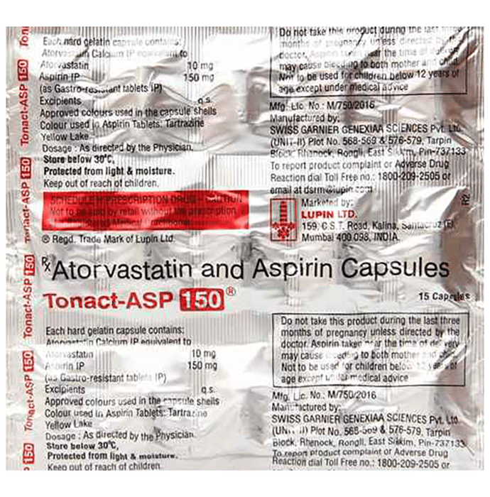 Tonact-ASP 150 Capsule    Atorvastatin 10mg + Aspirin 150mg