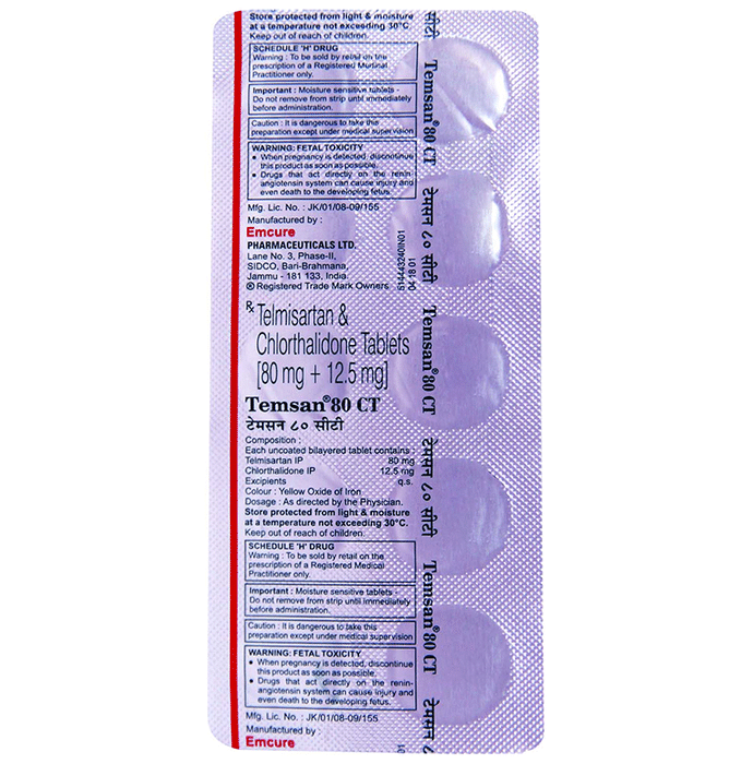 Temsan 80 CT Tablet    Telmisartan 80mg + Chlorthalidone 12.5mg