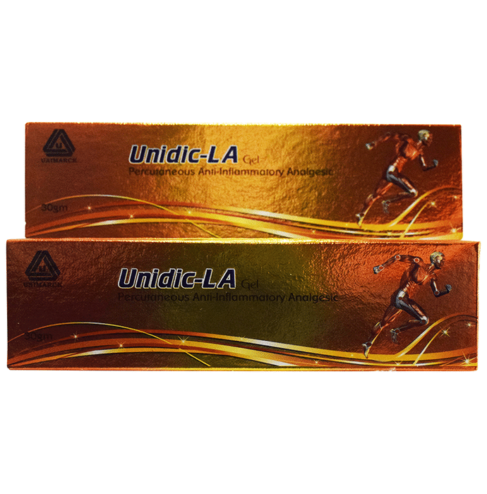 Unidic-LA Gel    Diclofenac diethylamine 1.16% w/w + Methyl Salicylate 10% w/w + Oleum Lini 3% w/w +