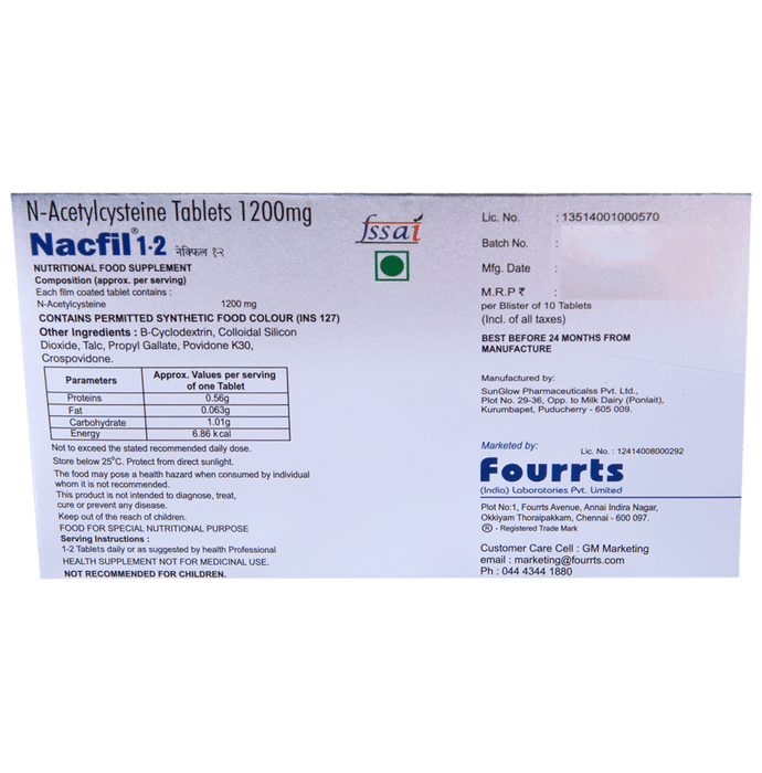 Nacfil 1200 Tablet    Acetylcysteine 1200mg