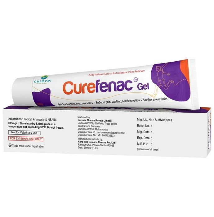 Curefenac Gel    Diclofenac diethylamine 1.16% w/w + Linseed Oil 3% w/w + Methyl Salicylate 10% w/w 