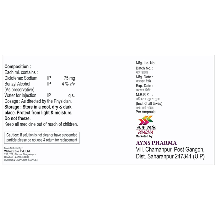 Aynagesic-AQ Injection    Diclofenac 75mg/ml