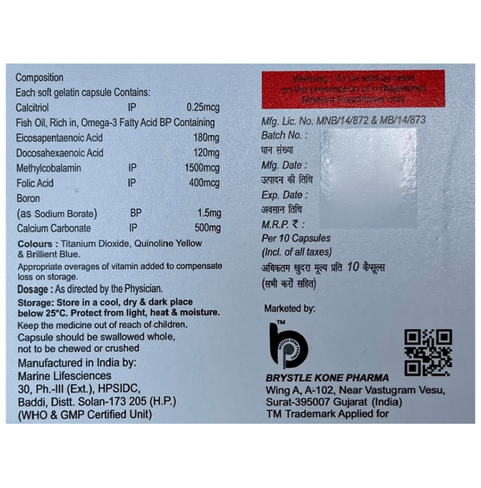 Neurobrys Max Softgel Capsule    Eicosapentaenoic Acid 180mg + Docosahexanoic acidDHA 120mg + Methyl