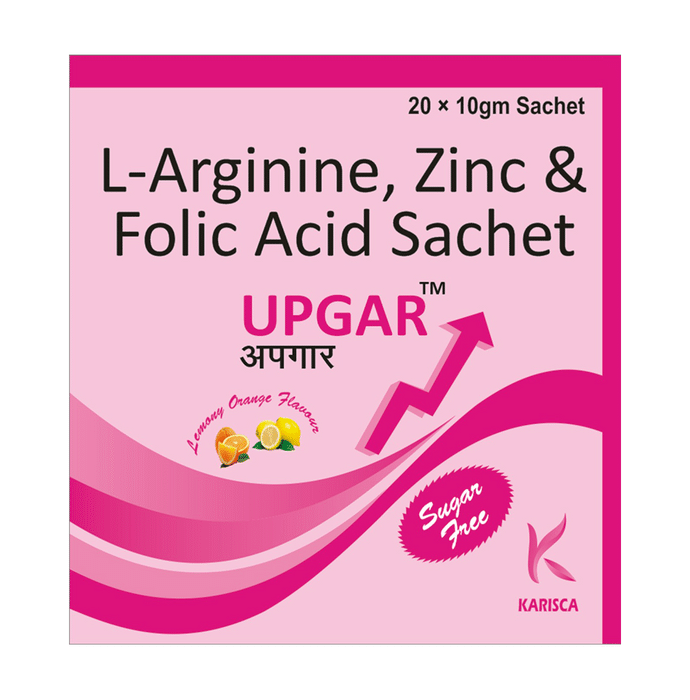 Upgar Powder Lemony Orange Sugar Free    L-Arginine 3gm + Zinc Sulphate Monohydrate 10mg + Folic Aci