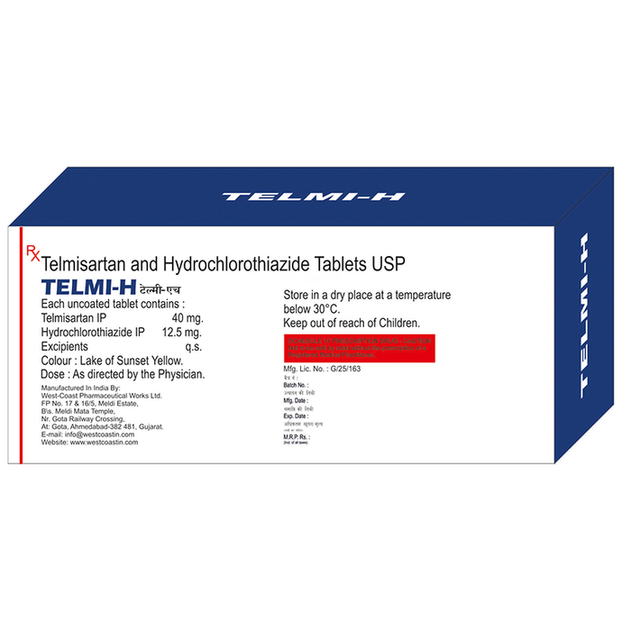 Telmi-H Tablet    Telmisartan 40mg + Hydrochlorothiazide 12.5mg