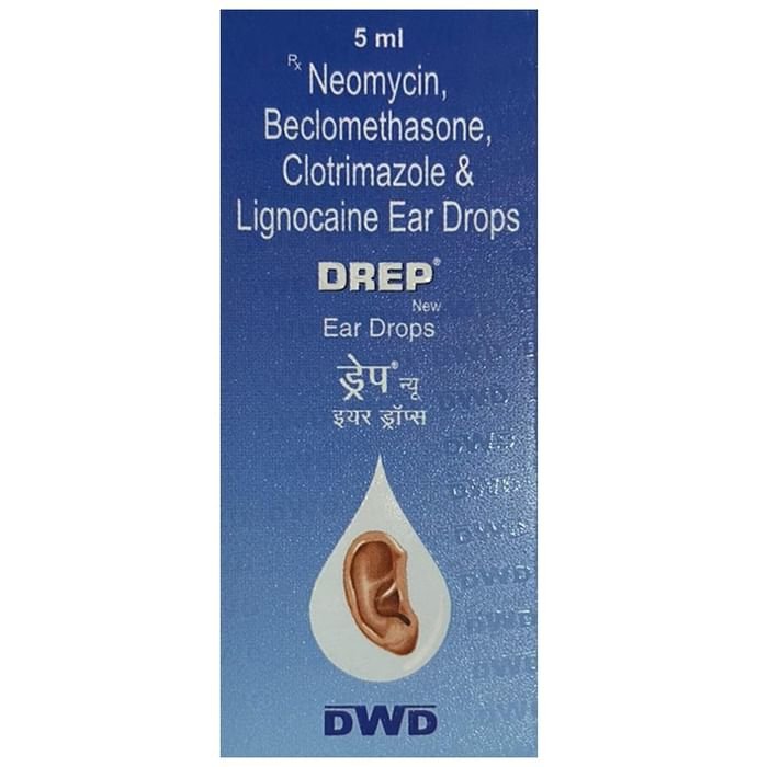 Drep New Ear Drop    Neomycin 0.5% w/v + Beclometasone 0.025% w/v + Clotrimazole 1% w/v + Lidocaine 