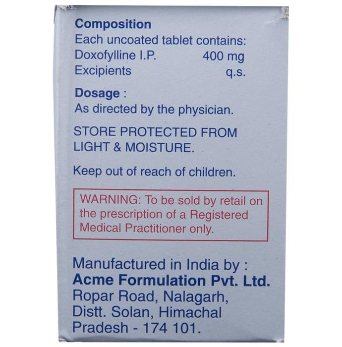 Doxovent Tablet    Doxofylline 400mg