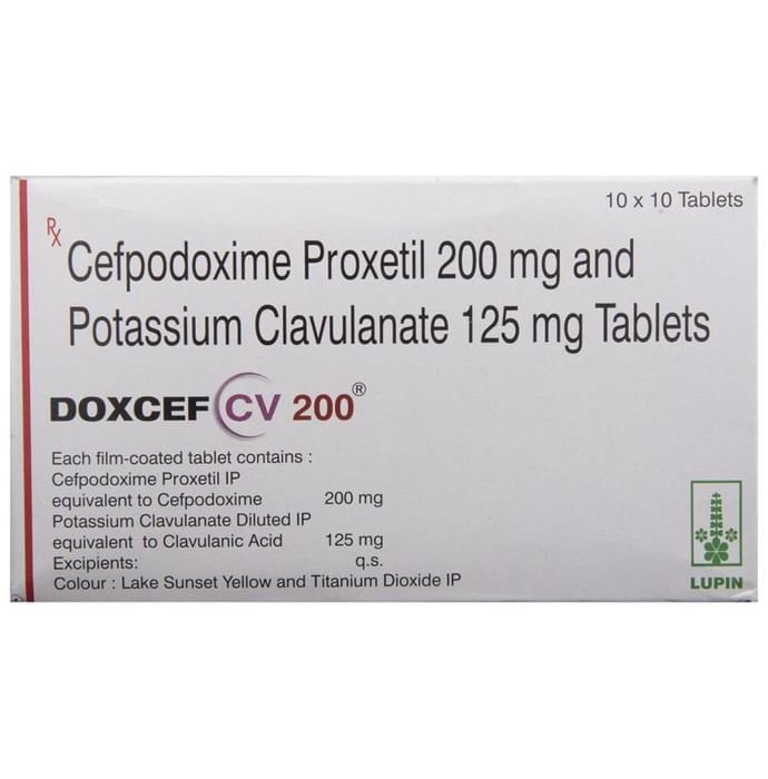 Doxcef CV 200 Tablet    Cefpodoxime Proxetil 200mg + Clavulanic Acid 125mg
