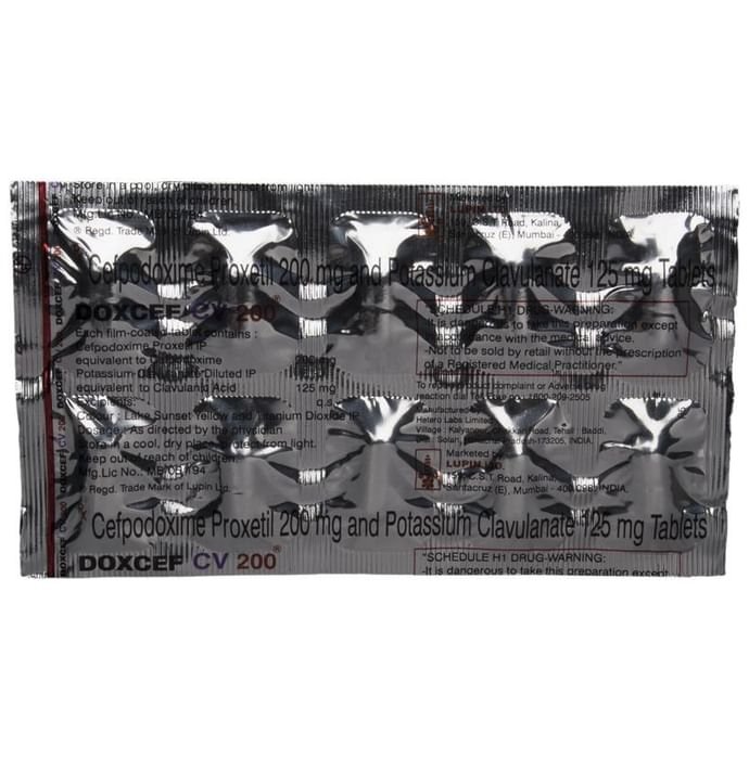 Doxcef CV 200 Tablet    Cefpodoxime Proxetil 200mg + Clavulanic Acid 125mg