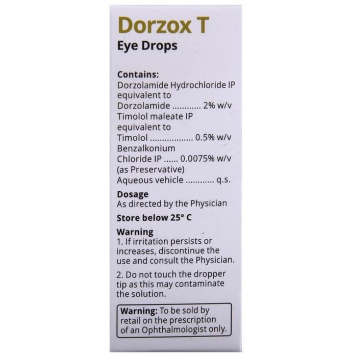 Dorzox T Eye Drop    Dorzolamide 2% w/v + Timolol 0.5% w/v