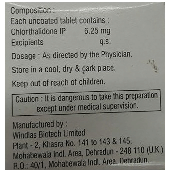 Thaloric 6.25 Tablet    Chlorthalidone 6.25mg