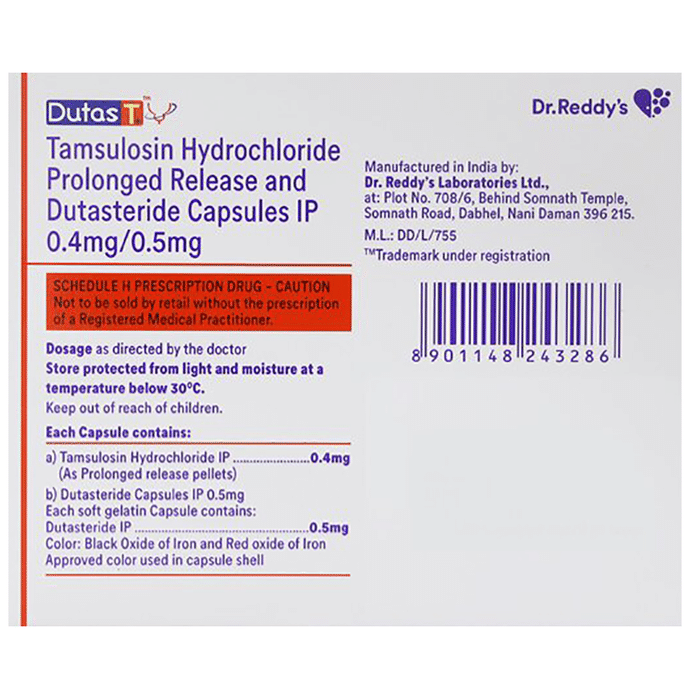 Dutas T Plus Capsule PR    Tamsulosin 0.4mg + Dutasteride 0.5mg
