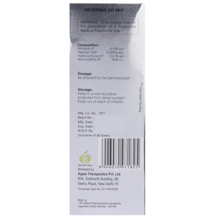Trigaine Forte Lotion    Hydrocortisone 0.01% w/v + Minoxidil 12.5% w/v + Tretinoin 0.025% w/v