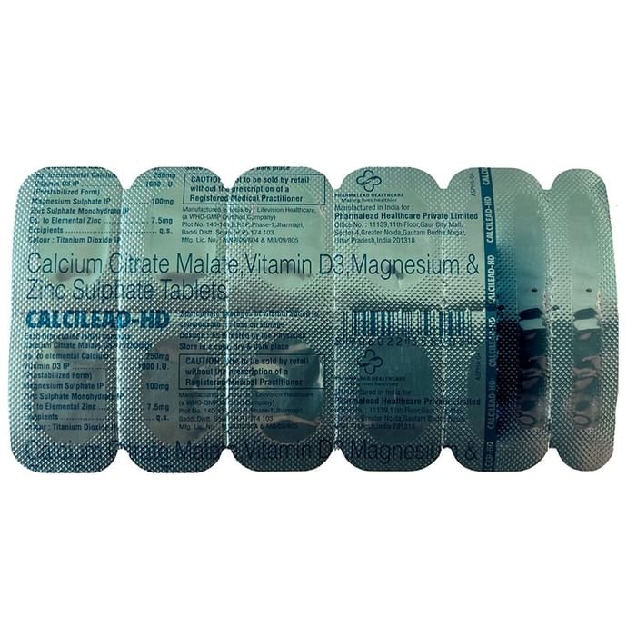 Calcilead-HD Tablet    Calcium citrate 250mg + Magnesium Hydroxide 100mg + Zinc Sulphate Monohydrate