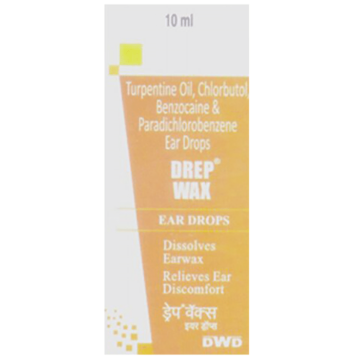 Drep Wax Ear Drop    Benzocaine 2.7% w/v + Chlorbutol 5% w/v + Paradichlorobenzene 2% w/v + Turpenti