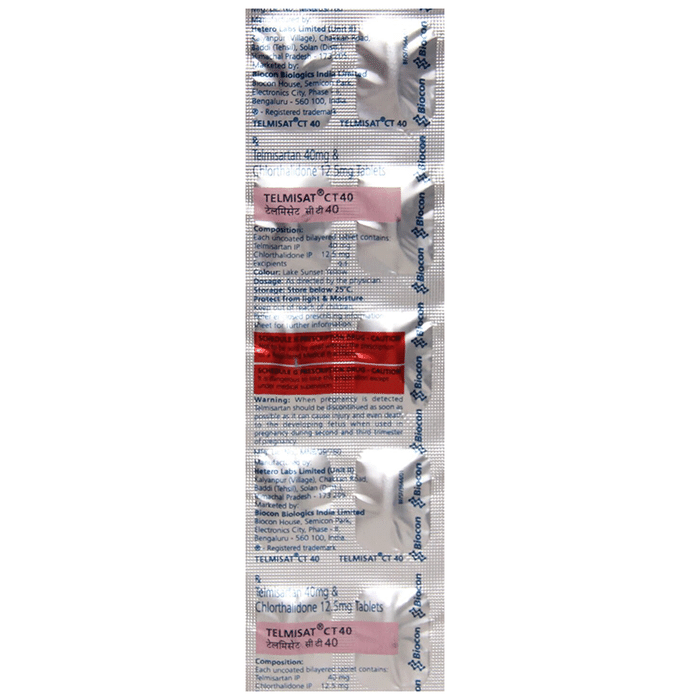 Telmisat CT 40 Tablet    Telmisartan 40mg + Chlorthalidone 12.5mg