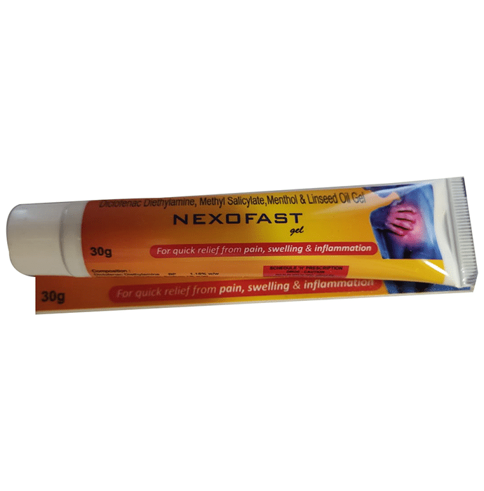 Nexofast Gel    Diclofenac diethylamine 1.16% w/w + Linseed Oil 3% w/w + Methyl Salicylate 10% w/w +