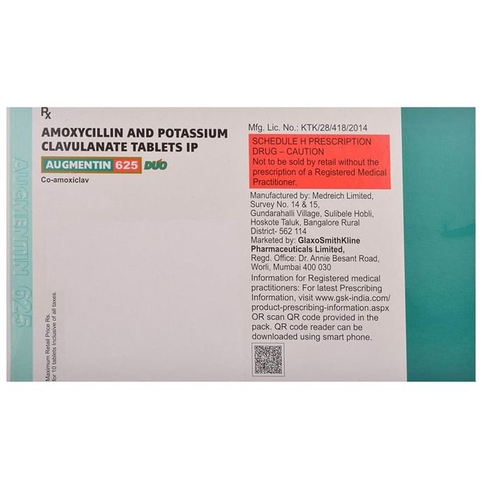 Augmentin 625 Duo Tablet Amoxycillin 500mg + Clavulanic Acid 125mg