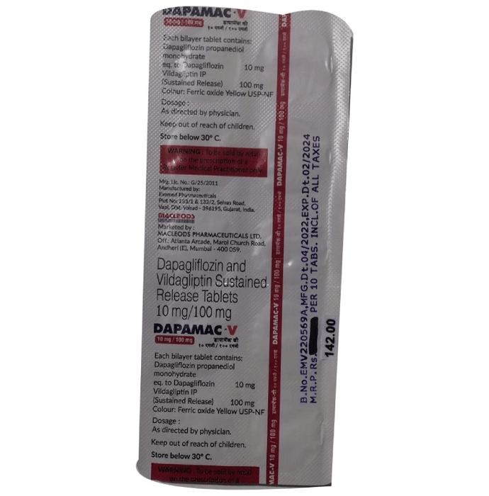 Dapamac V 10mg/100mg Tablet SR    Dapagliflozin 10mg + Vildagliptin 100mg