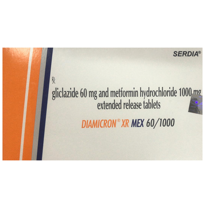 Diamicron XR Mex 60/1000 Tablet ER    Gliclazide 60mg + Metformin 1000mg