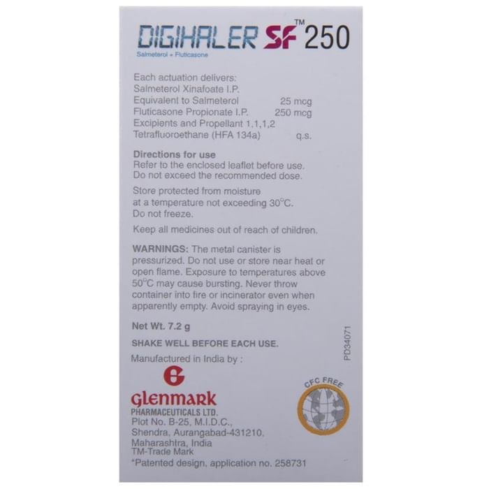 Digihaler SF 250 Inhaler    Salmeterol 25mcg + Fluticasone Propionate 250mcg