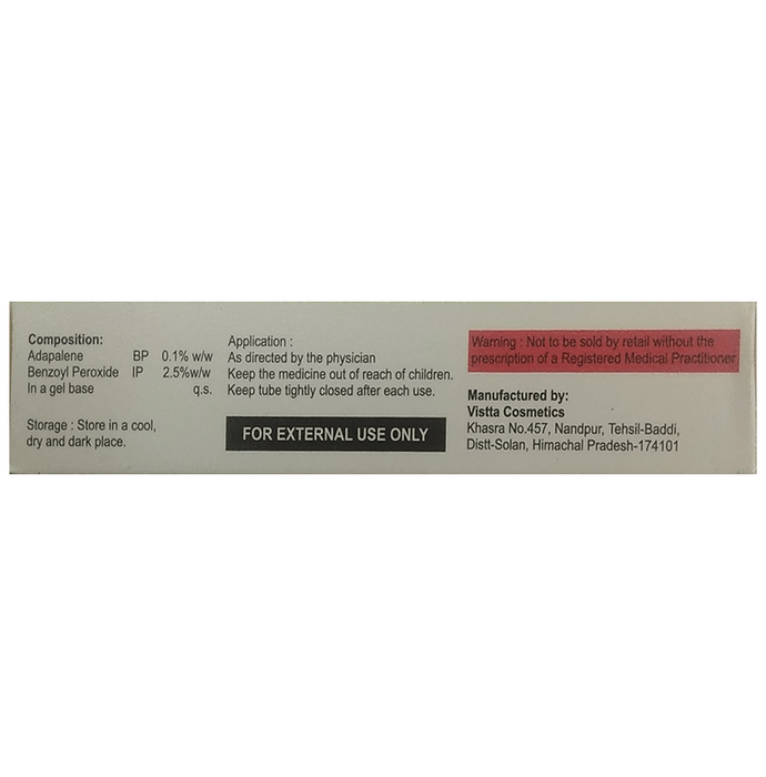 Proxaid Gel    Adapalene 0.1% w/w + Benzoyl Peroxide 2.5% w/w