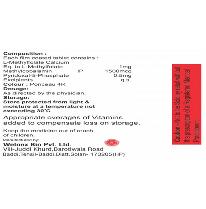 Calcordia M Tablet    L-Methyl Folate 1mg + Methylcobalamin 1500mcg + Pyridoxal-5-phosphate 0.5mg