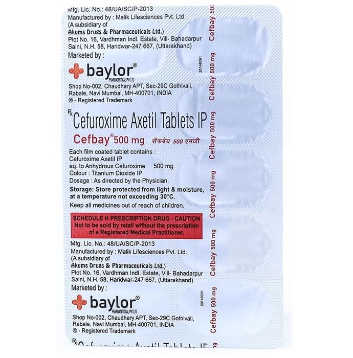 Cefbay 500mg Tablet    Cefuroxime 500mg