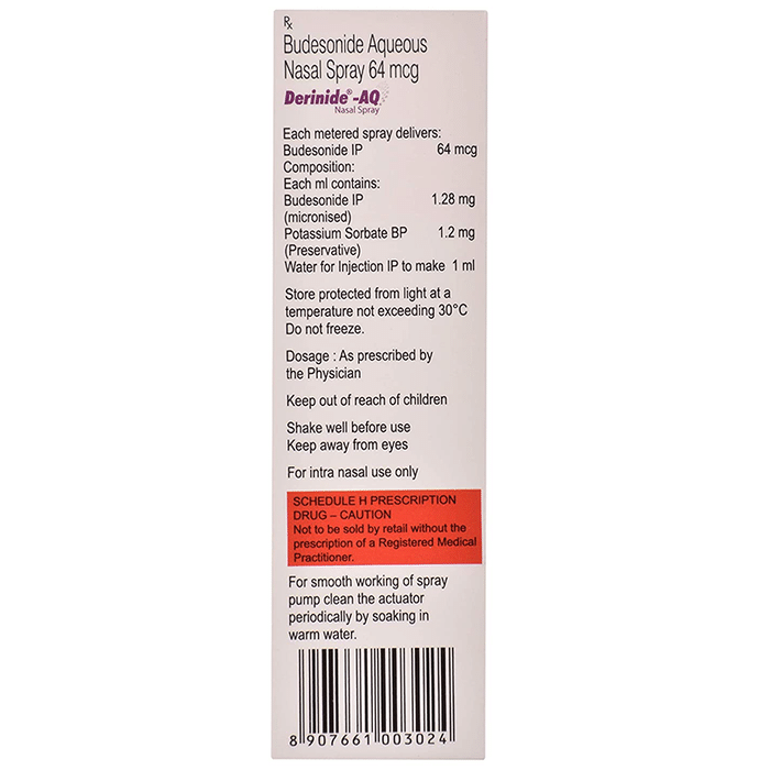 Derinide-AQ Nasal Spray    Budesonide 64mcg