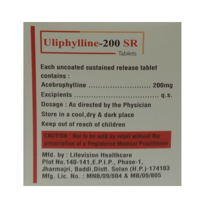 Uliphyalline 200 SR Tablet    Acebrophylline 200mg