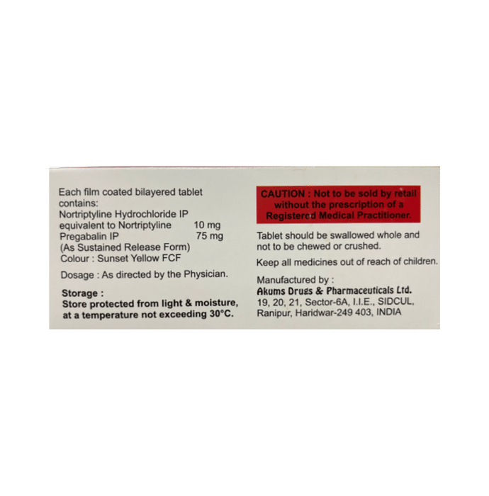 Neuralba-NT Tablet SR    Pregabalin 75mg + Nortriptyline 10mg