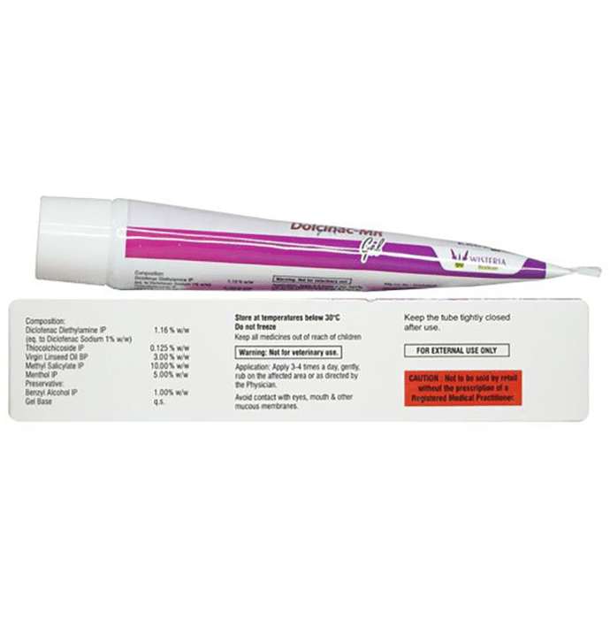 Dolcinac MR Gel    Diclofenac 1% w/w + Linseed Oil 3% w/w + Menthol 5% w/w + Methyl Salicylate 10% w