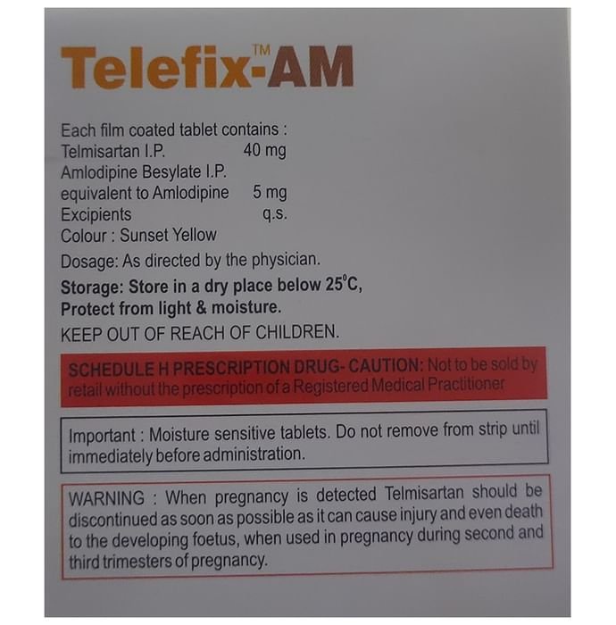 Telefix-AM Tablet    Telmisartan 40mg + Amlodipine 5mg