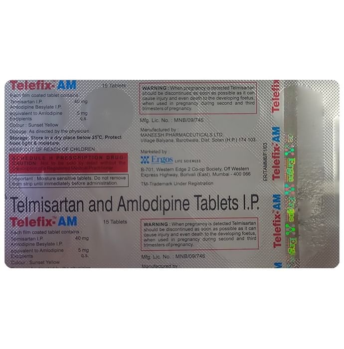 Telefix-AM Tablet    Telmisartan 40mg + Amlodipine 5mg