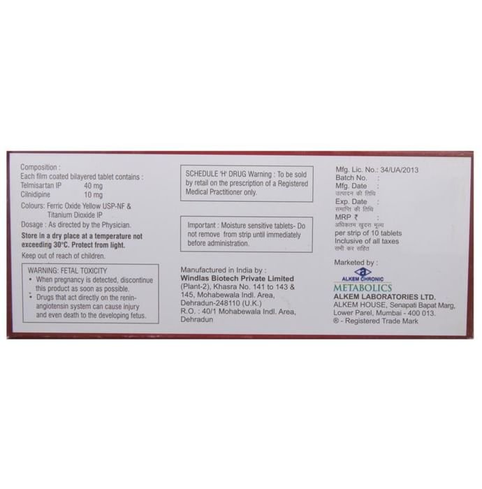 Tsart-CL Tablet    Cilnidipine 10mg + Telmisartan 40mg