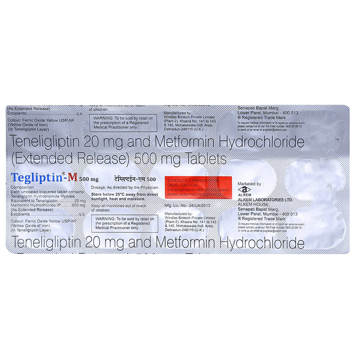 Teglipt M 500mg/20mg Tablet    Metformin 500mg + Teneligliptin 20mg