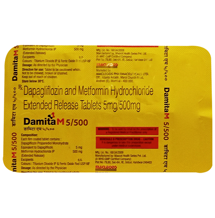 Damita M 5/500 Tablet ER    Dapagliflozin 5mg + Metformin 500mg